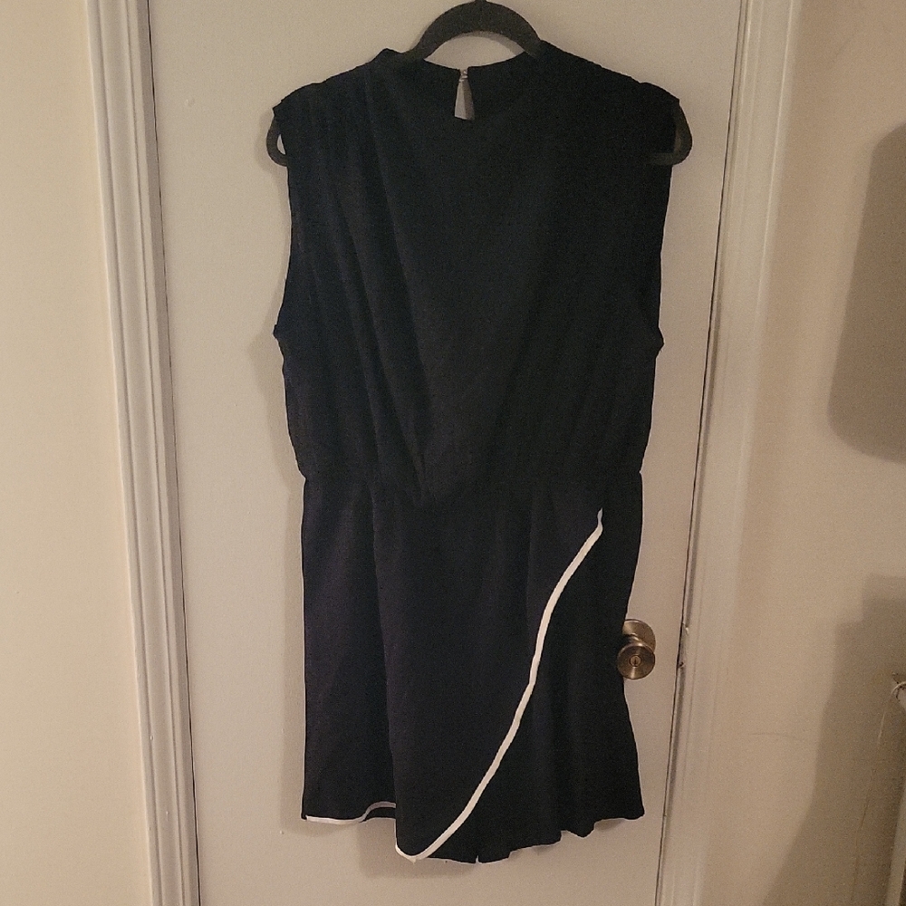 Sleeveless Black Romper with White Piping